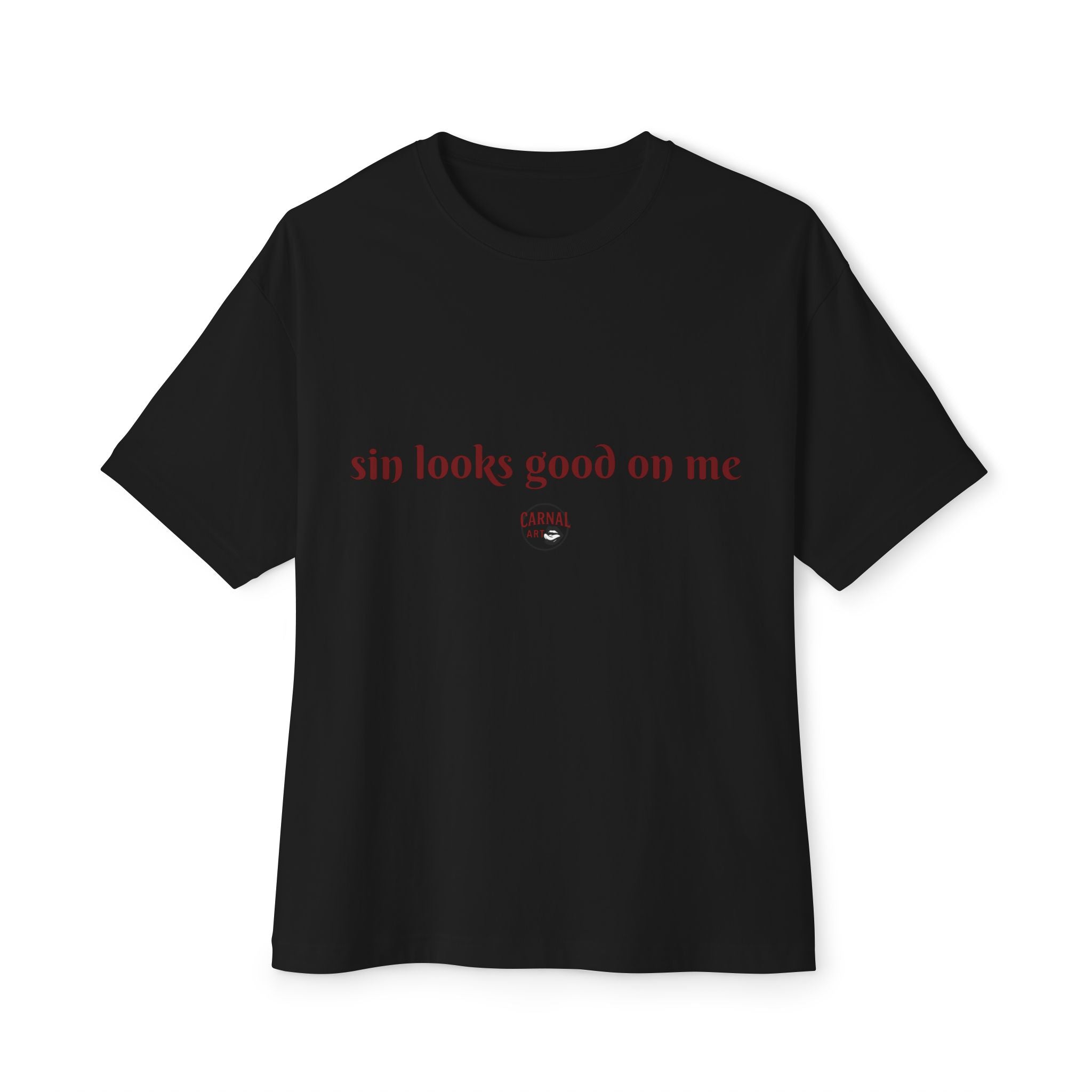 Graphic Tee — "Sin Looks Good On Me" Red Noir Photo Print