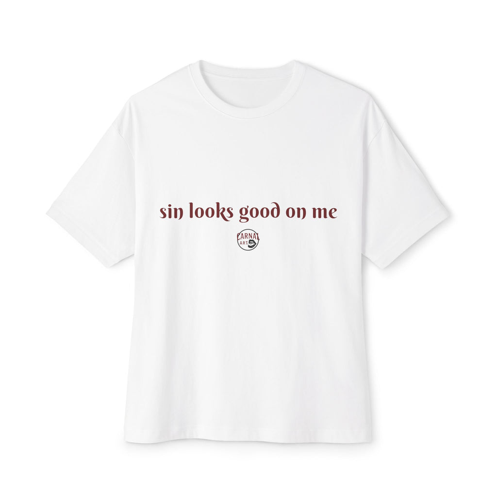 Graphic Tee — "Sin Looks Good On Me" Red Noir Photo Print