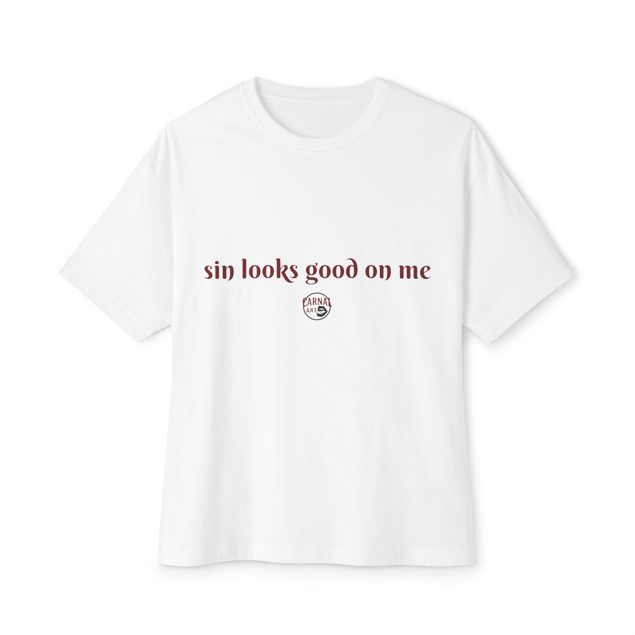 Graphic Tee — "Sin Looks Good On Me" Red Noir Photo Print
